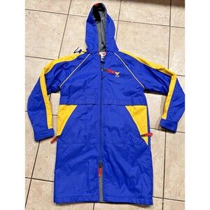 TYR Swim Parka Jacket Mens Medium Blue Fleece Lined Windproof Hooded Full Zip